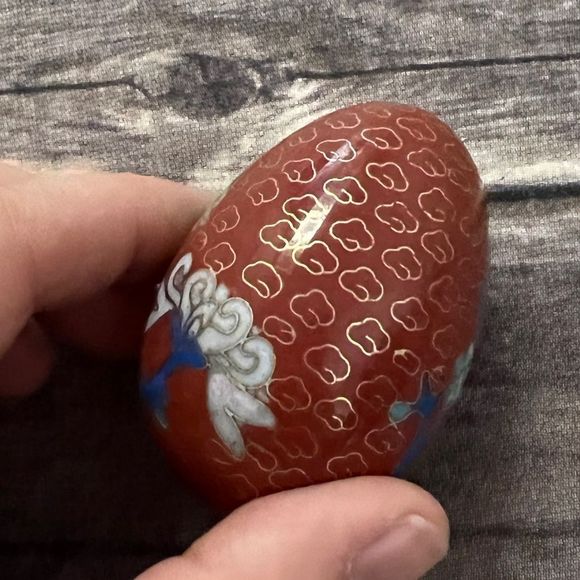 Decorative Cloisonné Egg - Red Floral - Picture 4 of 9
